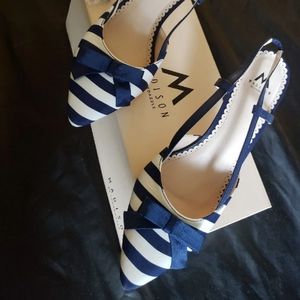 Madison blue and white striped heels